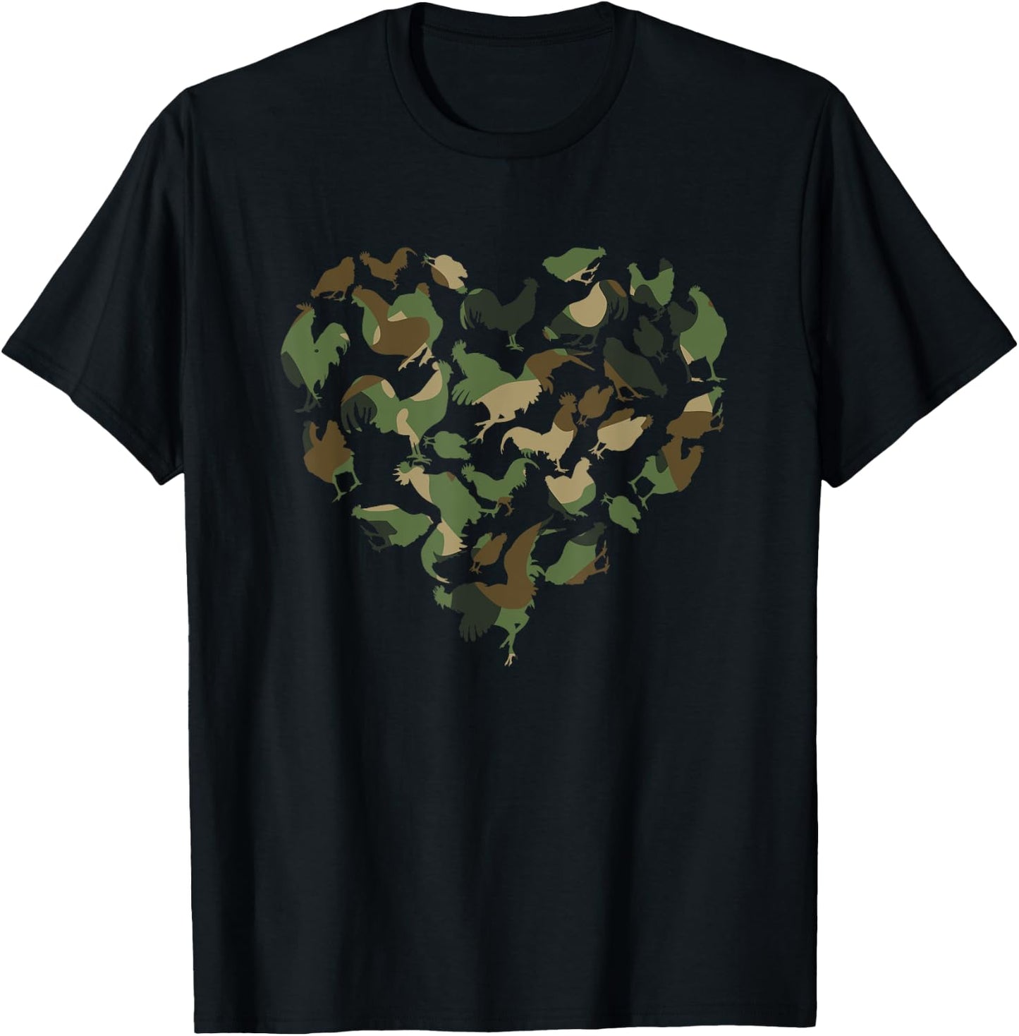Camouflage Chicken Camo Chicken Whisperer Heartshape Heart T-Shirt - T-Shirt | Black