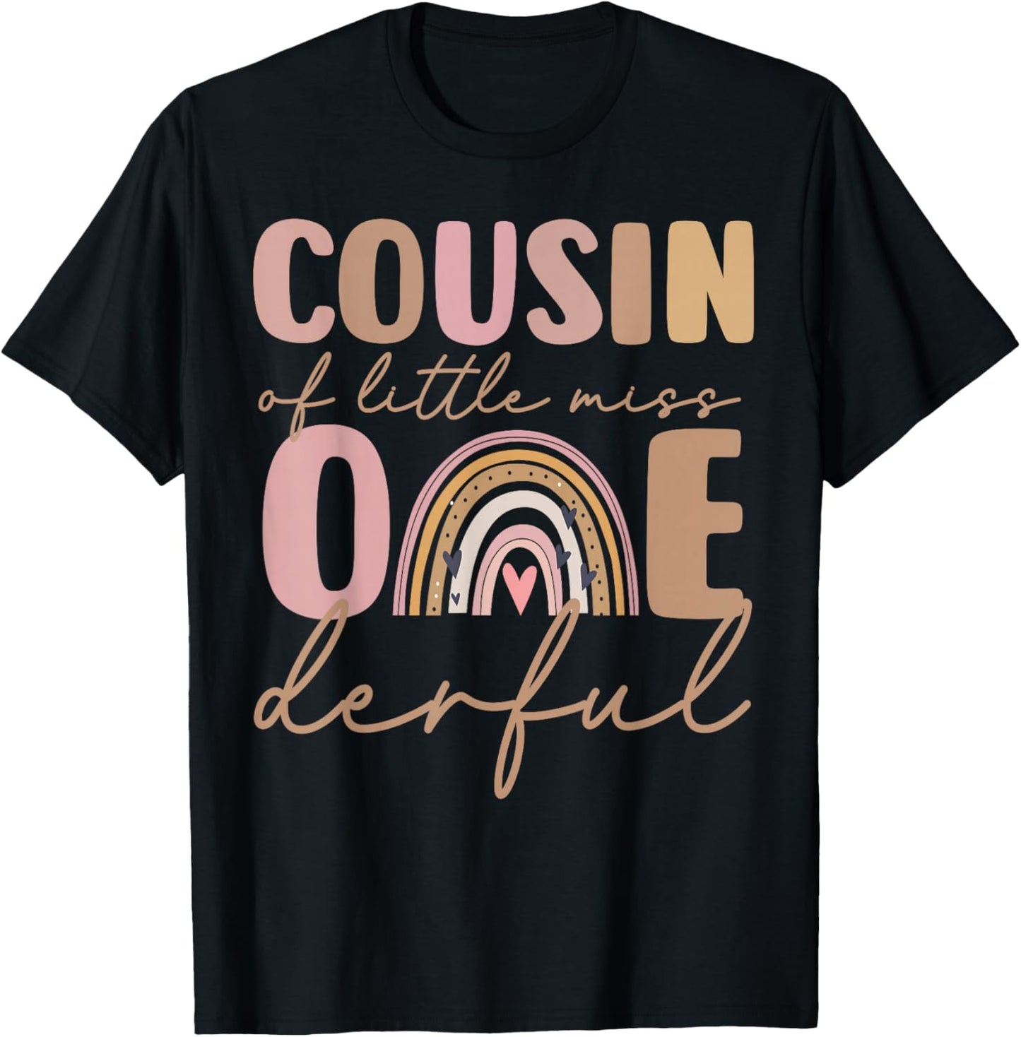 Cousin of Little Miss Onederful First Birthday Boho Rainbow T-Shirt - T-Shirt | Black