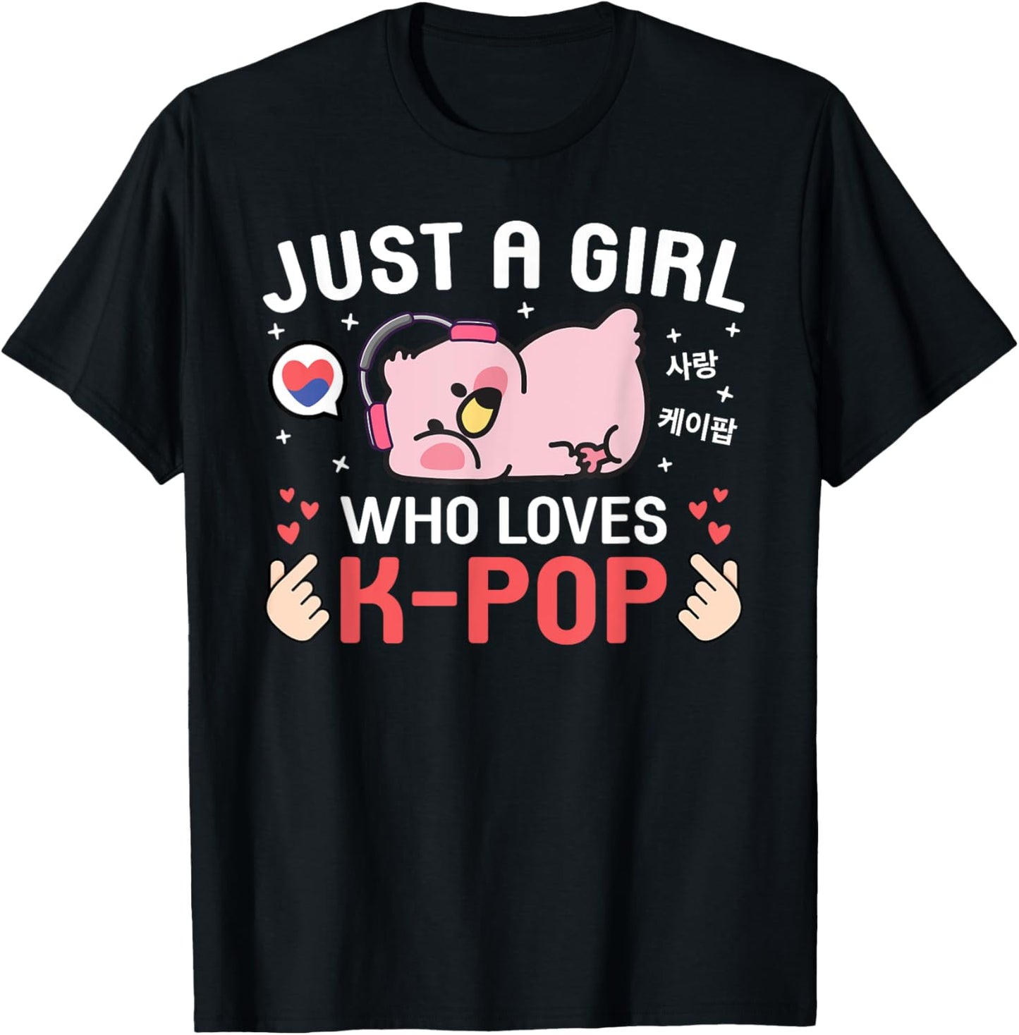 Cute Kawaii Flamingo Korean Music Just A Girl Who Love K-Pop T-Shirt - T-Shirt | Black