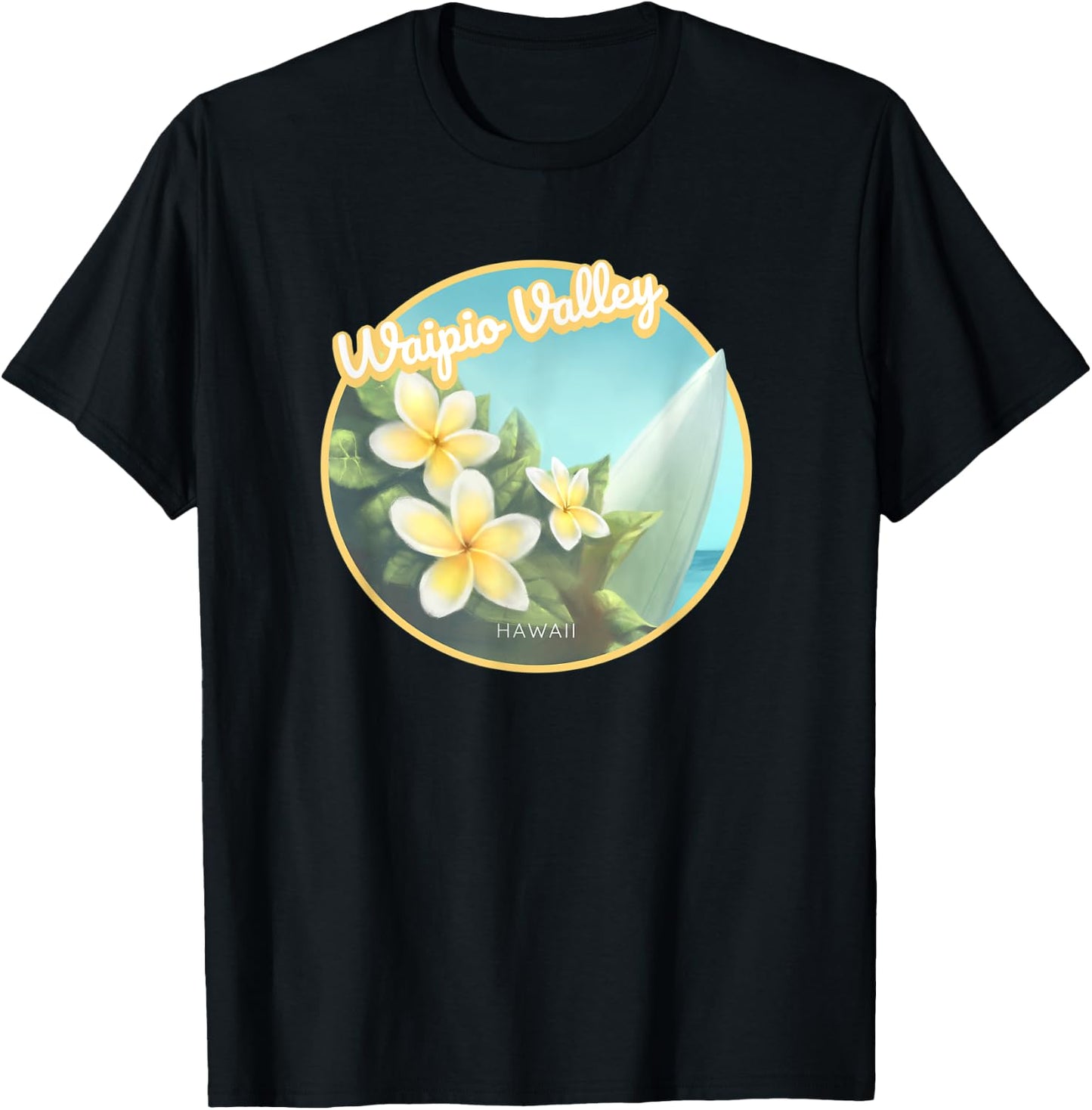 Waipio Valley Hawaii Flower Surfing T-Shirt - T-Shirt | Black