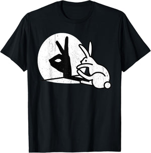 Vintage Funny Rabbit Hand Shadow Puppets Bunny Pop Art T-Shirt - T-Shirt | Black