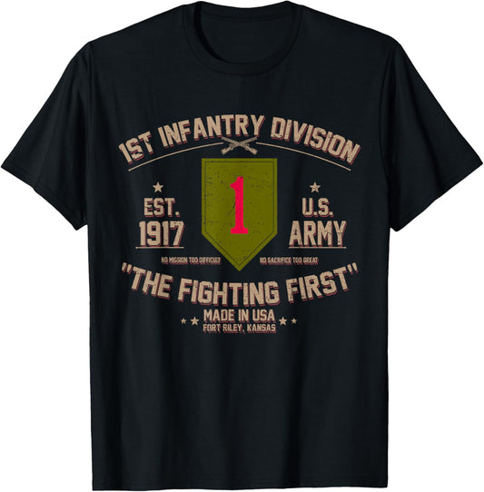 1st Infantry Division The Fighting First US Army Veteran T-Shirt - T-Shirt | Black