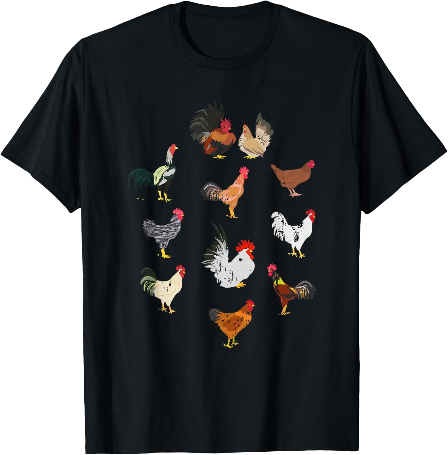 Vintage Chicken Breeds Farm Animals Day Support Farmer T-Shirt - T-Shirt | Black