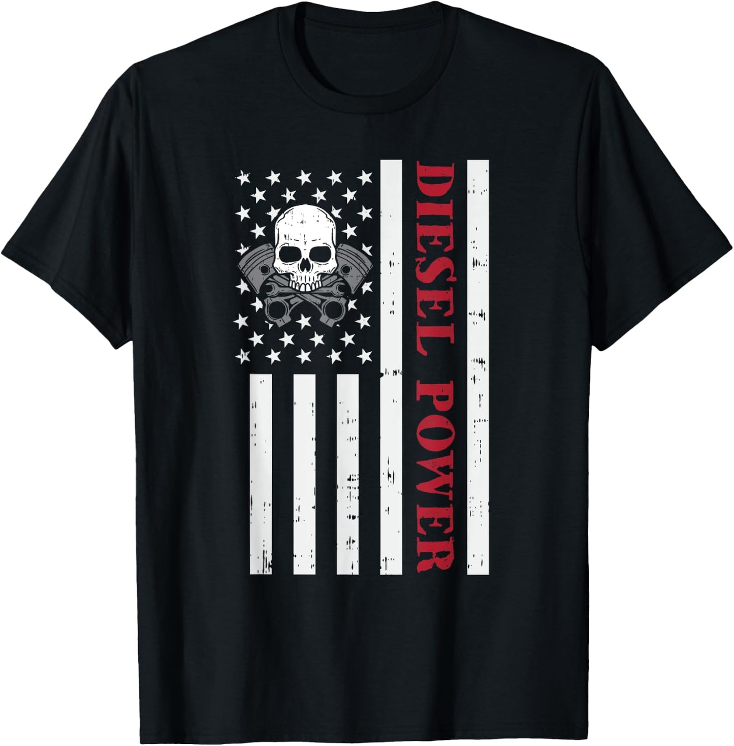 Funny Diesel Mechanic Motorcycle American Diesel Power Flag T-Shirt - T-Shirt | Black