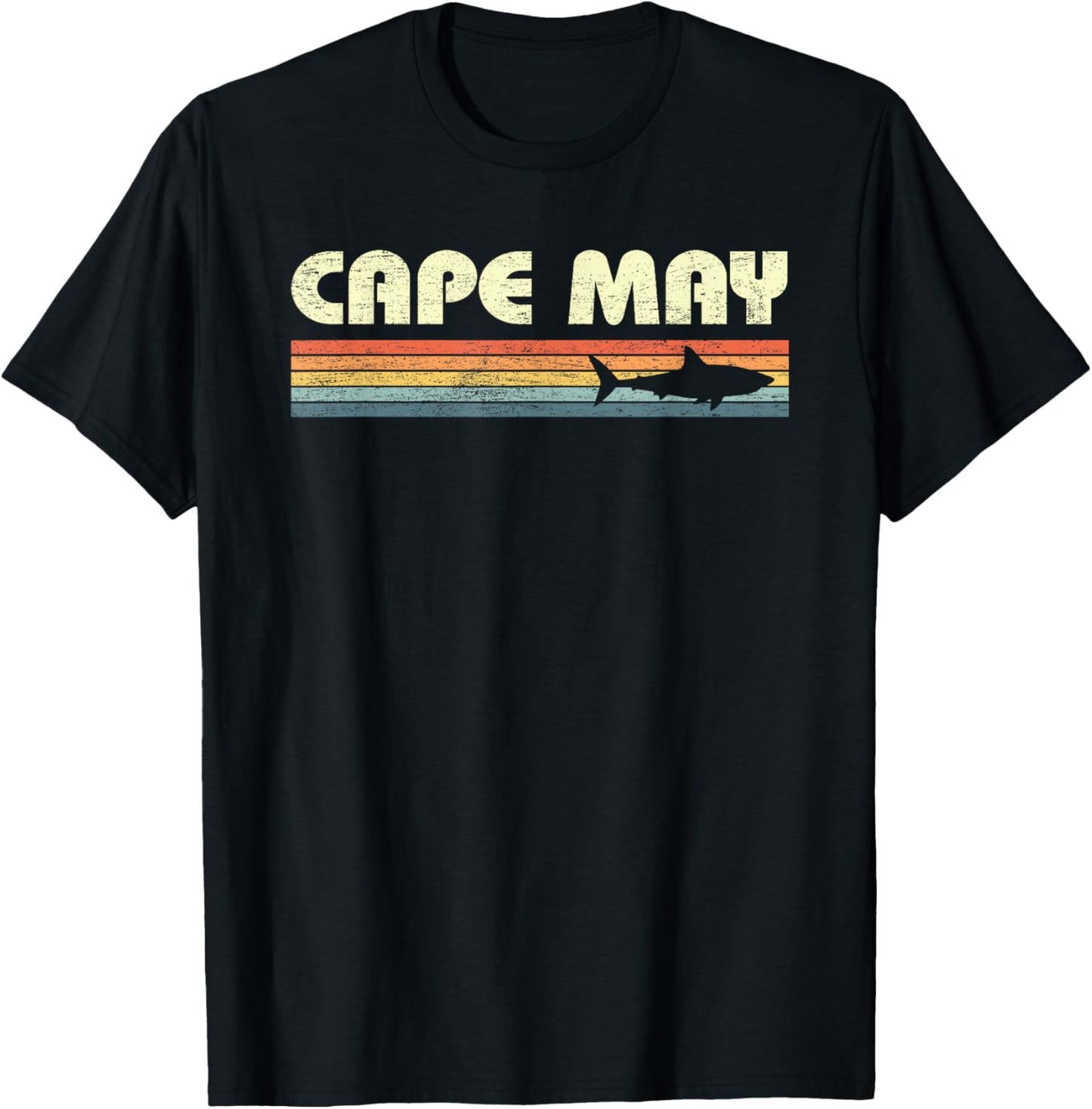 Cape May New Jersey Vintage Shark Souvenir T-Shirt - T-Shirt | Black