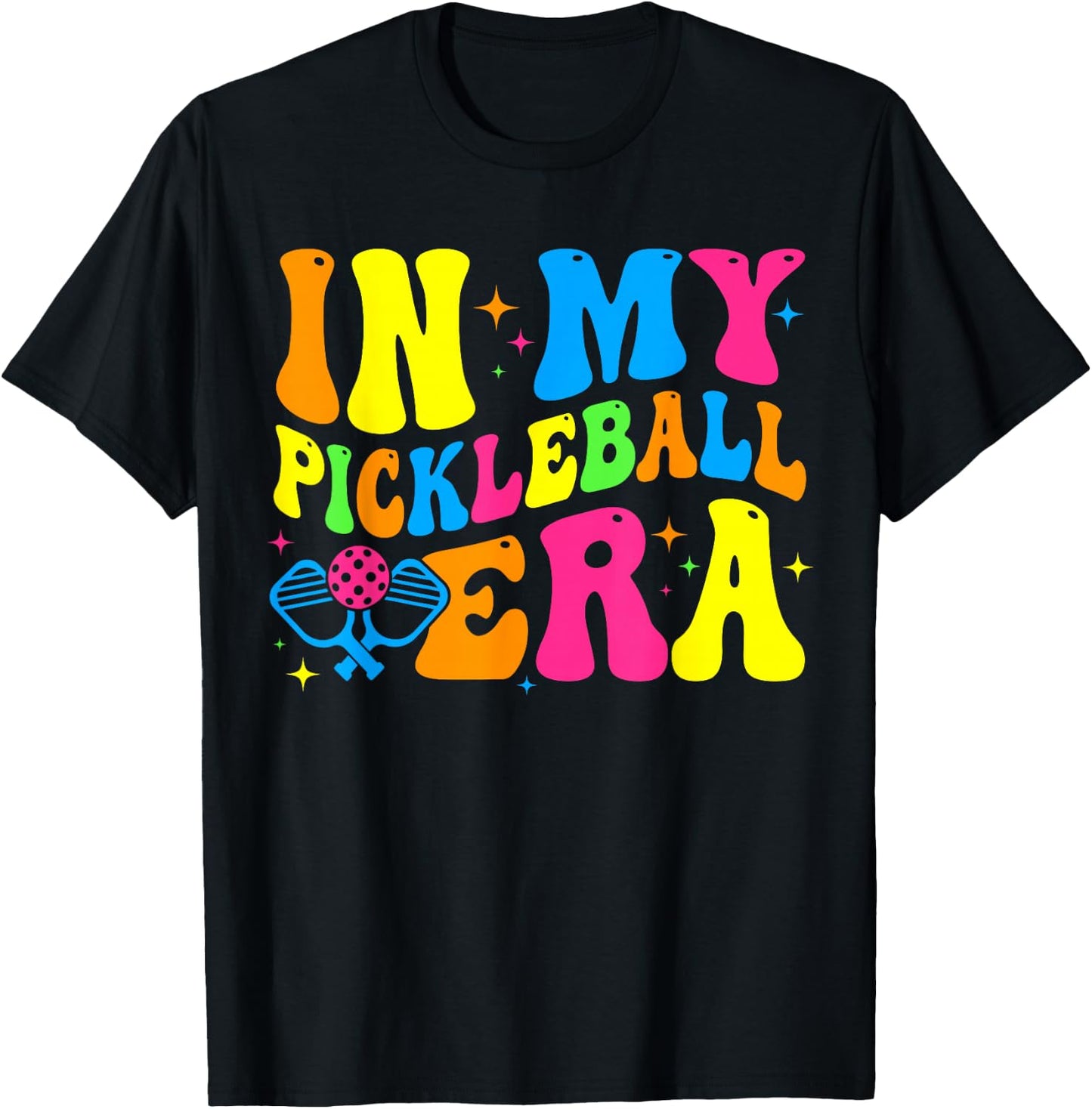 Retro Groovy In My Pickleball Era Funny Pickleball Player T-Shirt - T-Shirt | Black