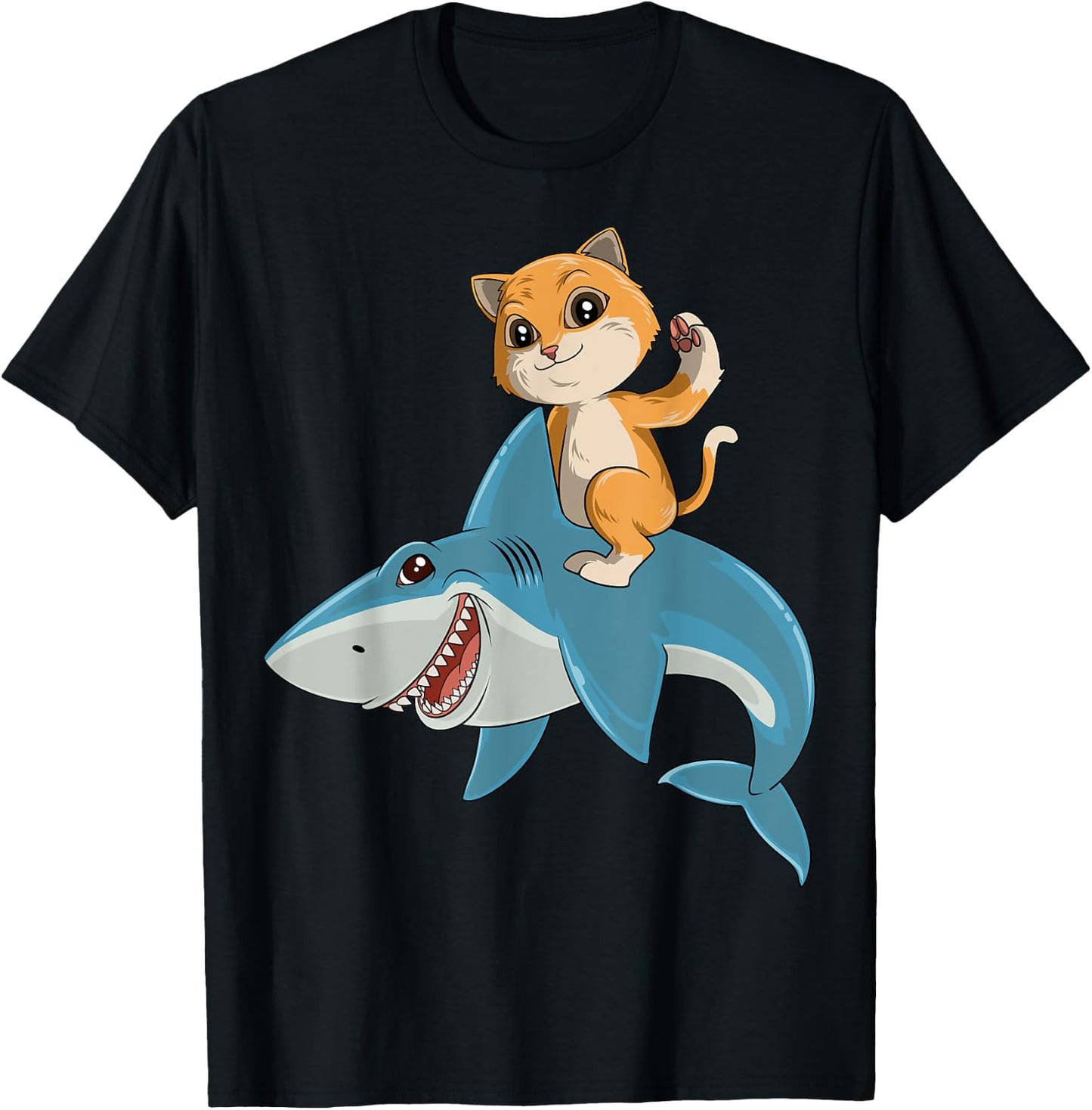 Cat Riding Shark Cat Lovers Shark Lovers Women Kids T-Shirt - T-Shirt | Black