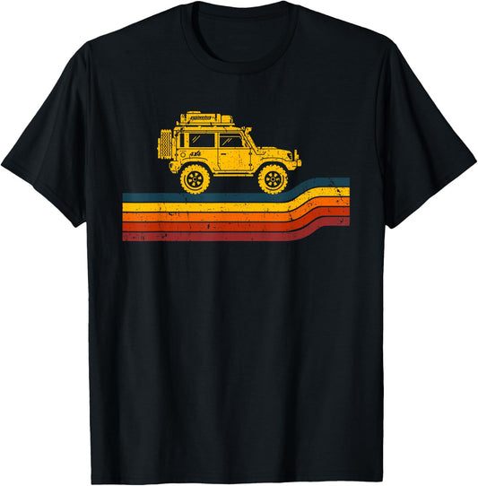 Overland Atlas Retro Rover Tracks 4x4 Offload Camping T-Shirt - T-Shirt | Black