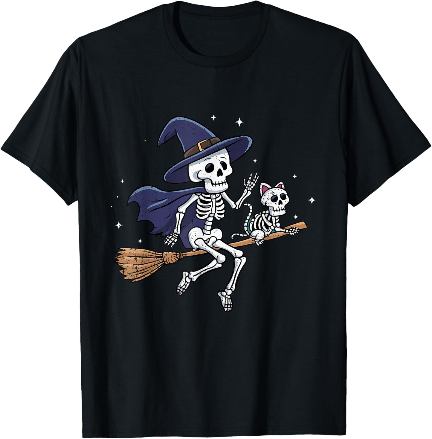 Skeleton Witch Cat Halloween Spooky Witchy Women Kids T-Shirt - T-Shirt | Black