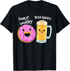 Donut Worry Beer Happy Funny Food Pun T-Shirt - T-Shirt | Black