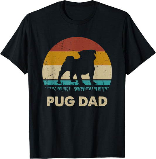 Pug Dad Pug Dog Lovers Vintage Gift Dad T-Shirt - T-Shirt | Black