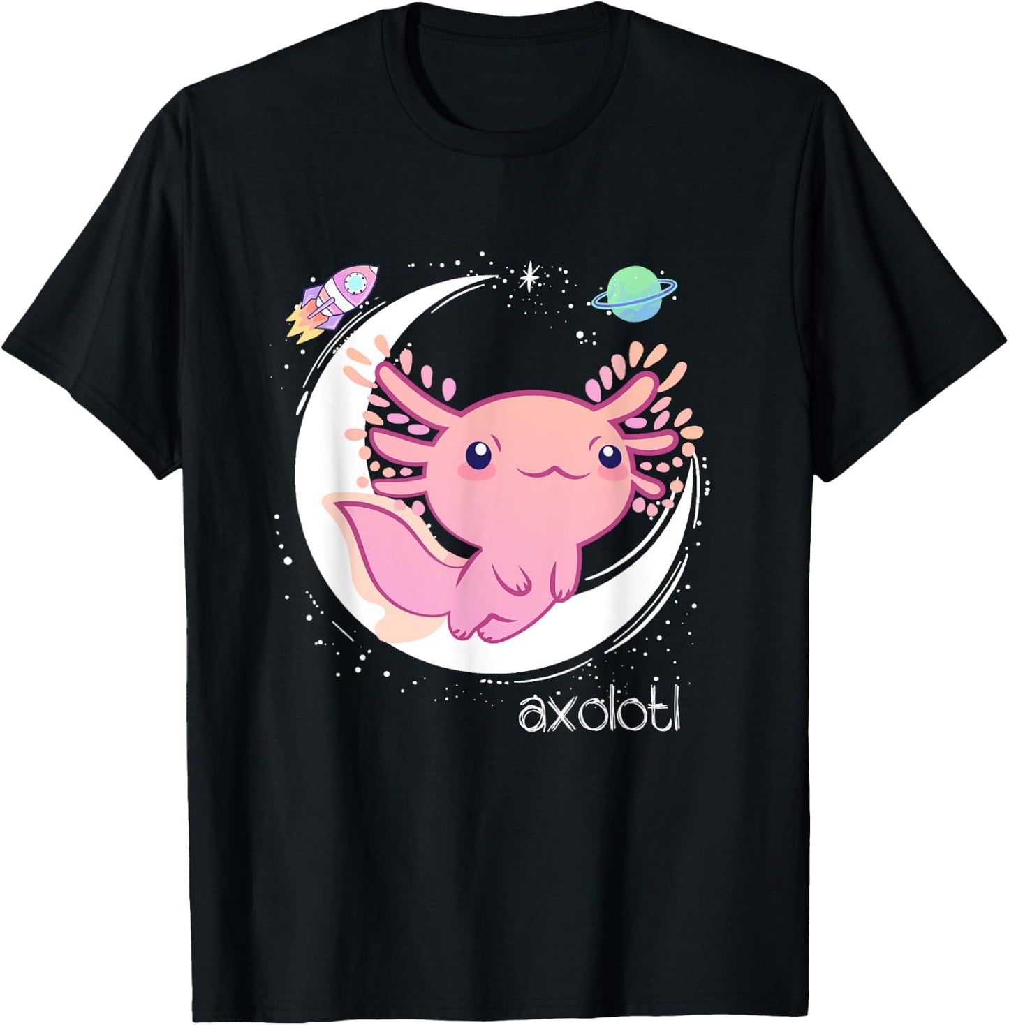 Space Axolotl Kawaii Shirt | Pastel Goth | Japan Anime Comic T-Shirt - T-Shirt | Black
