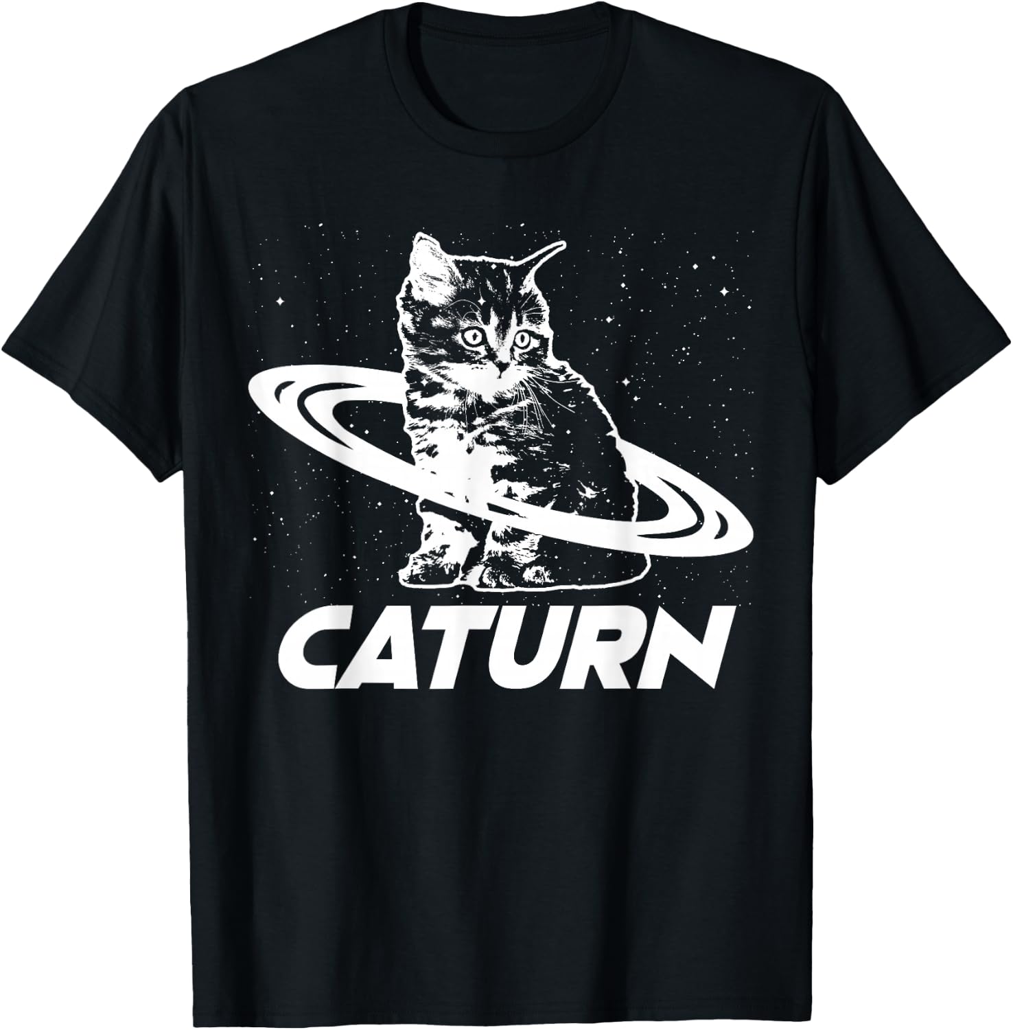 Caturn Saturn Space Cat T-Shirt - T-Shirt | Black