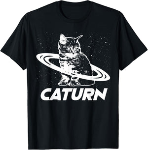 Caturn Saturn Space Cat T-Shirt - T-Shirt | Black