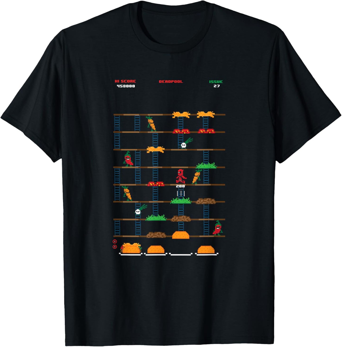 Marvel Retro Gaming Deadpool Burger Time T-Shirt - T-Shirt | Black