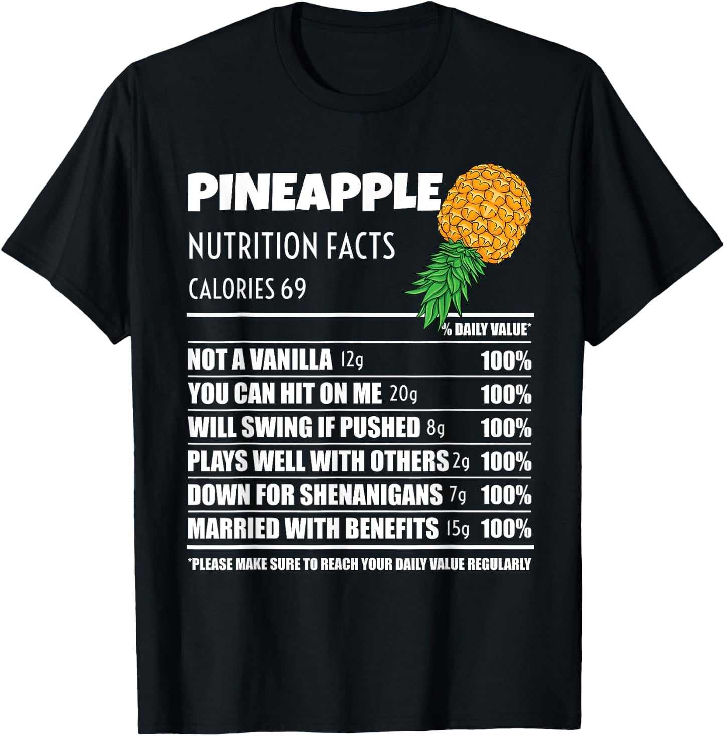 Upside Down Pineapple Nutrition Facts Swinger Men Women T-Shirt - T-Shirt | Black