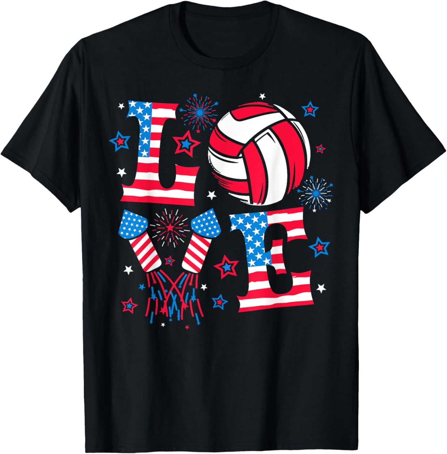 I Love Volleyball 4th July American Flag Patriotic Boys Girl T-Shirt - T-Shirt | Black