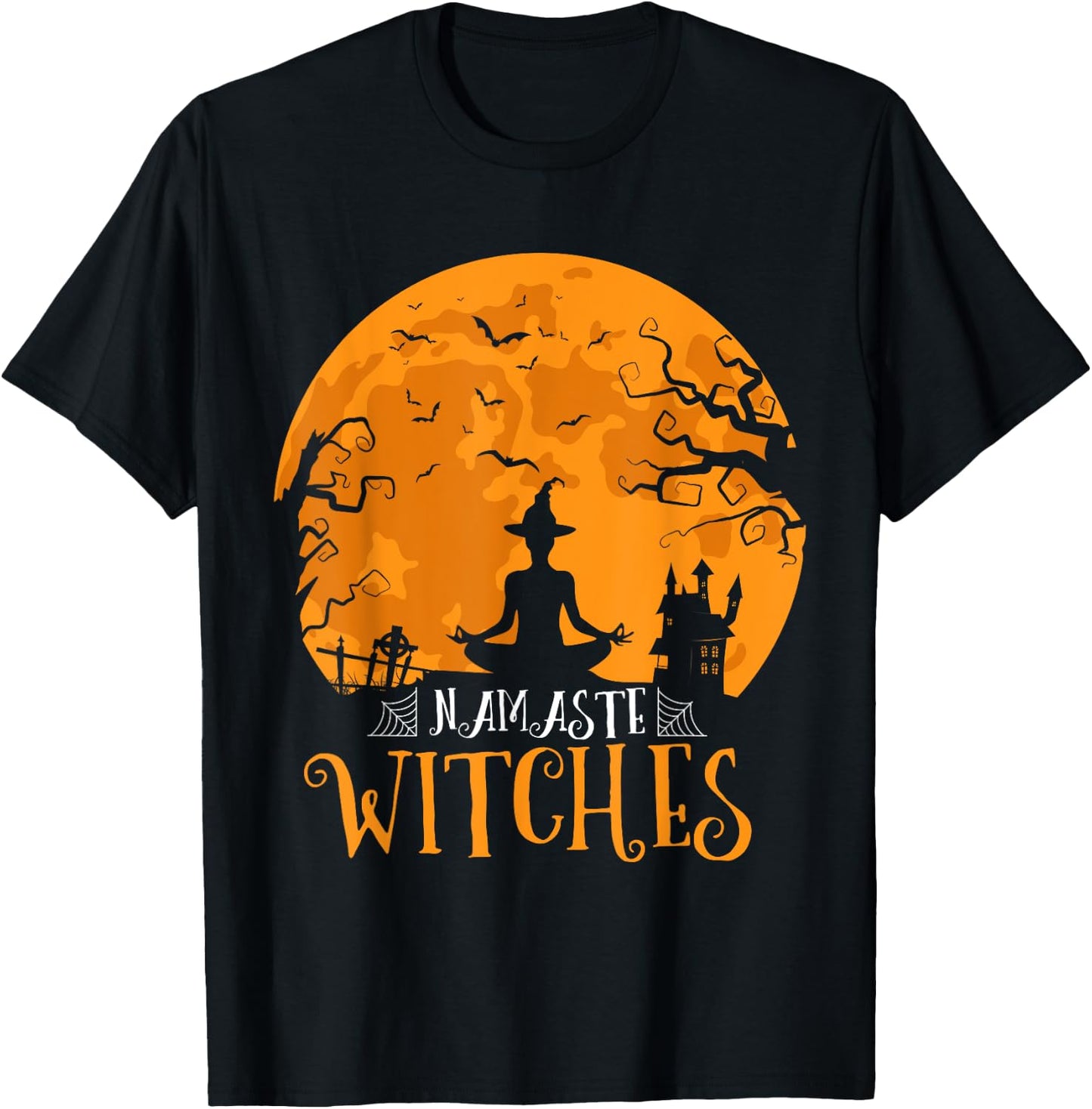 Namaste Witches Men Women Funny Halloween Yoga Lover T-Shirt - T-Shirt | Black