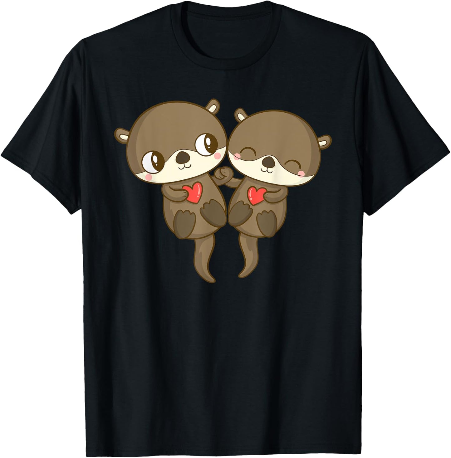 Cute Love Otter Couple Valentine's Day Men Women Kid T-Shirt - T-Shirt | Black