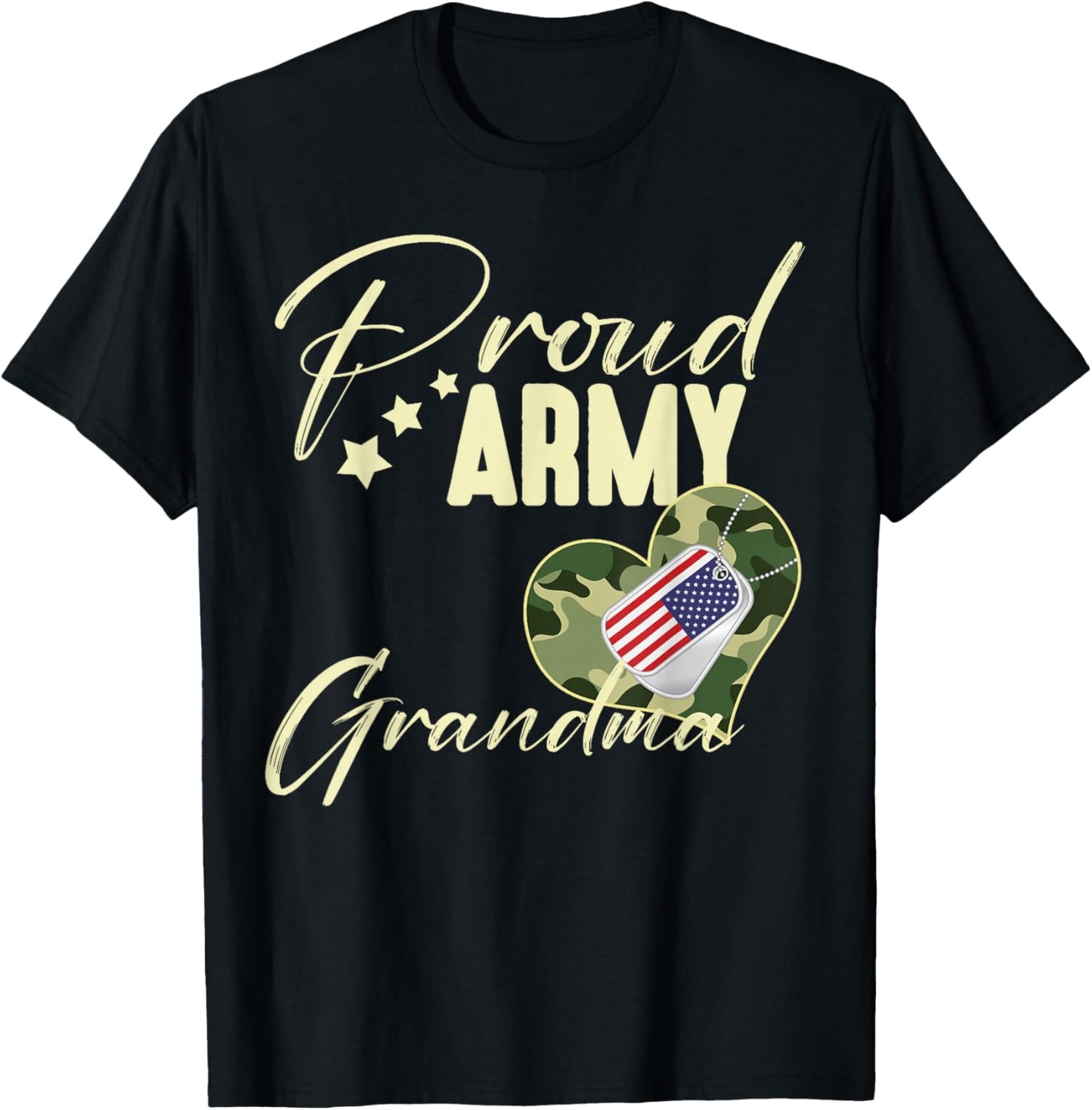 Proud Army Grandma Camouflage Dog Tag USA American Flag T-Shirt - T-Shirt | Black