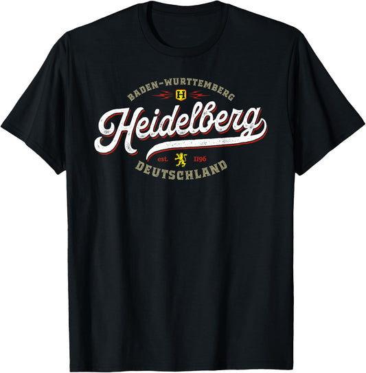 Heidelberg Gifts & Gear - Vintage Heidelberg - Black - Small - - Short Sleeve - - Classic Fit - Cotton 65%, Polyester 35% T-Shirt - T-Shirt | Black
