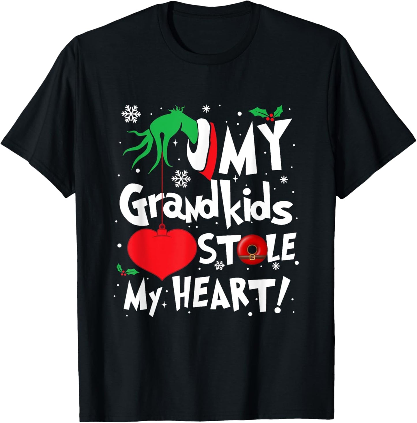 My Grandkids Stole My Heart Funny Christmas Vintage Xmas T-Shirt - T-Shirt | Black