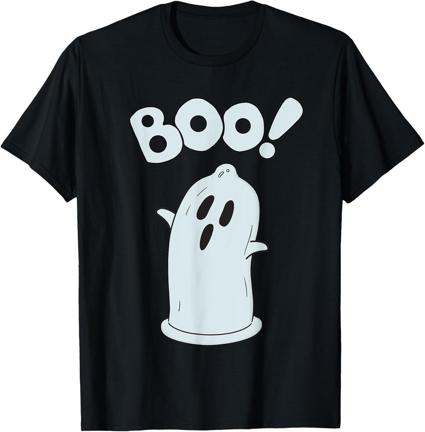 Halloween Condom Boo Ghost Spooky Ghost Face Easy Costume T-Shirt - T-Shirt | Black