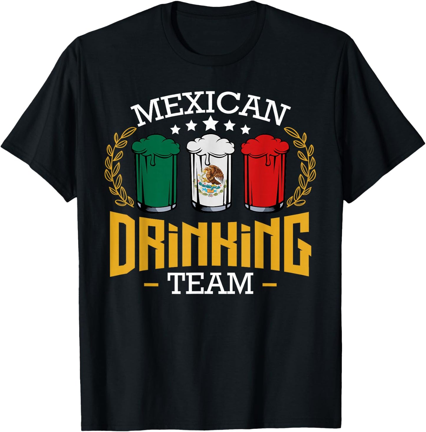 Beer Mexican Drinking Team Mexico Flag Funny Beer Pub Party T-Shirt - T-Shirt | Black