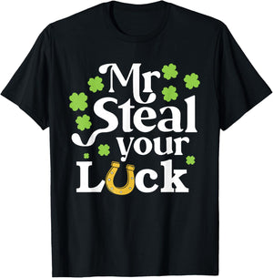 Mr Steal Your Luck Groovy Shamrock Boy Kids St Patrick's Day T-Shirt - T-Shirt | Black