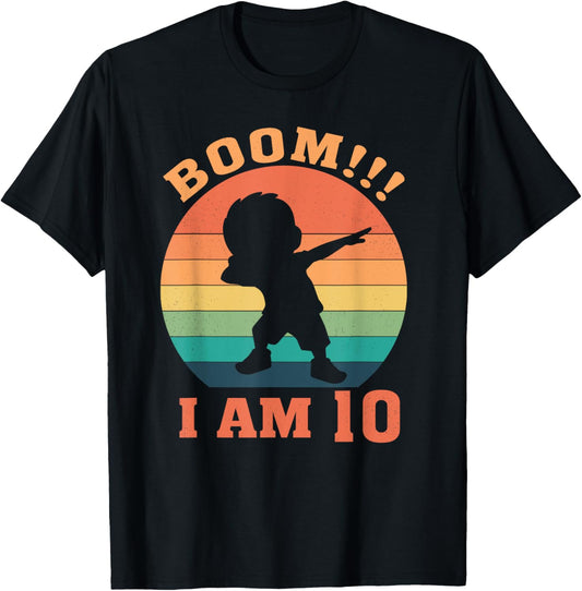 Boom I'm 10 Years Old 10th Birthday Party Dabbing Kids T-Shirt - T-Shirt | Black