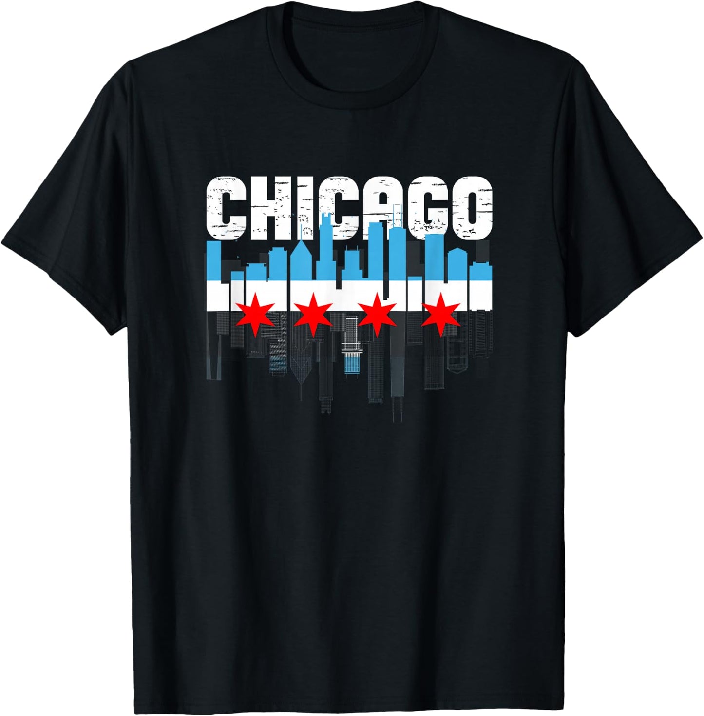 Vintage Chicago Illinois Flag Skyline Chicago Flag Lover T-Shirt - T-Shirt | Black