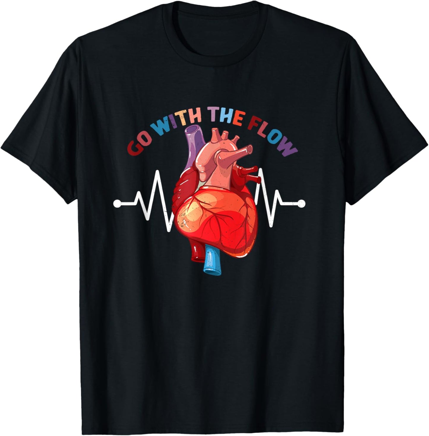 Go With The-Flow CVICU Cardiac Nurse Anatomy Cardiology T-Shirt - T-Shirt | Black