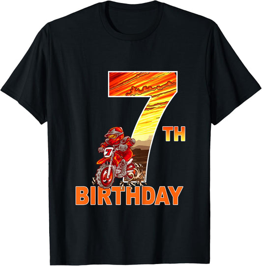 7 Year Old Dirt Bike Birthday Party Motocross MX 7th T-Shirt - T-Shirt | Black