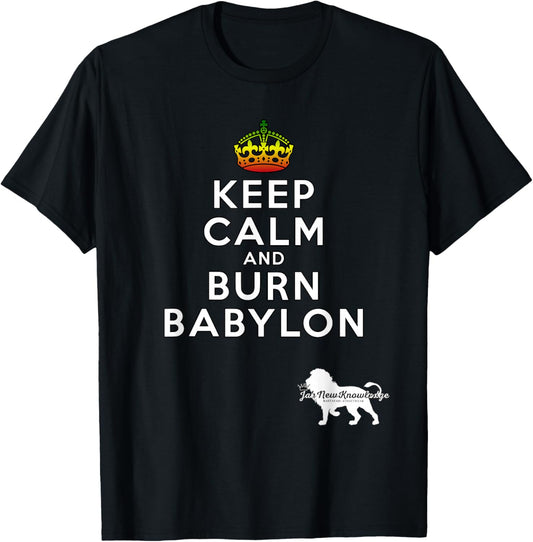 Stay Calm And Burn Babylon Rastafari Rasta Message JNK T-Shirt - T-Shirt | Black