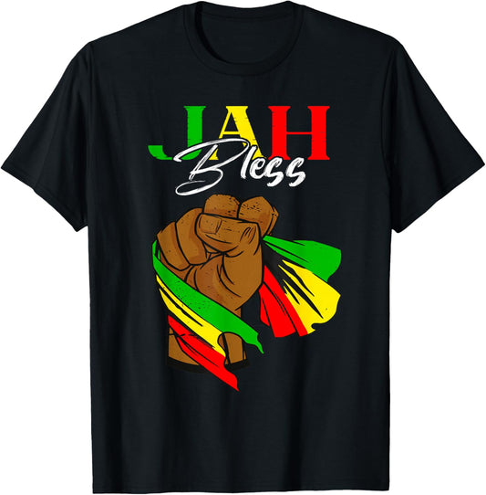 Reggae Flag Handfist Reggae Lover Jah Bless Rasta Reggae T-Shirt - T-Shirt | Black