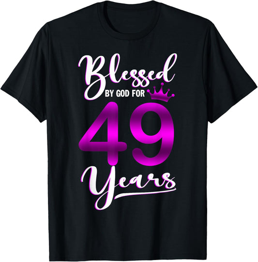 Vintage Blessed by God For 49 Years Old Happy 49th Birthday T-Shirt - T-Shirt | Black