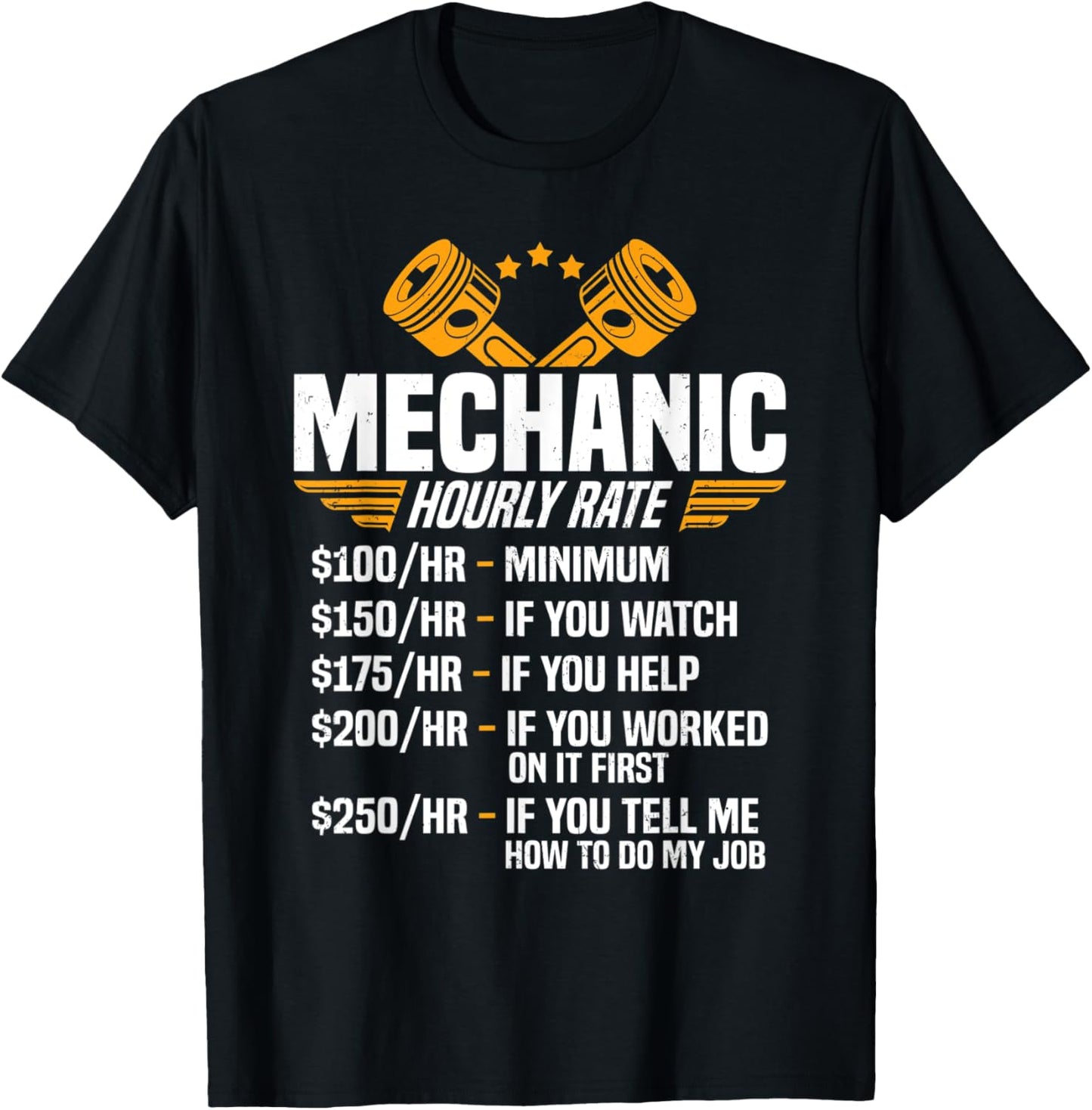 Funny Mechanic Men Dad Hourly Rate Car Auto Garage Mechanic T-Shirt - T-Shirt | Black