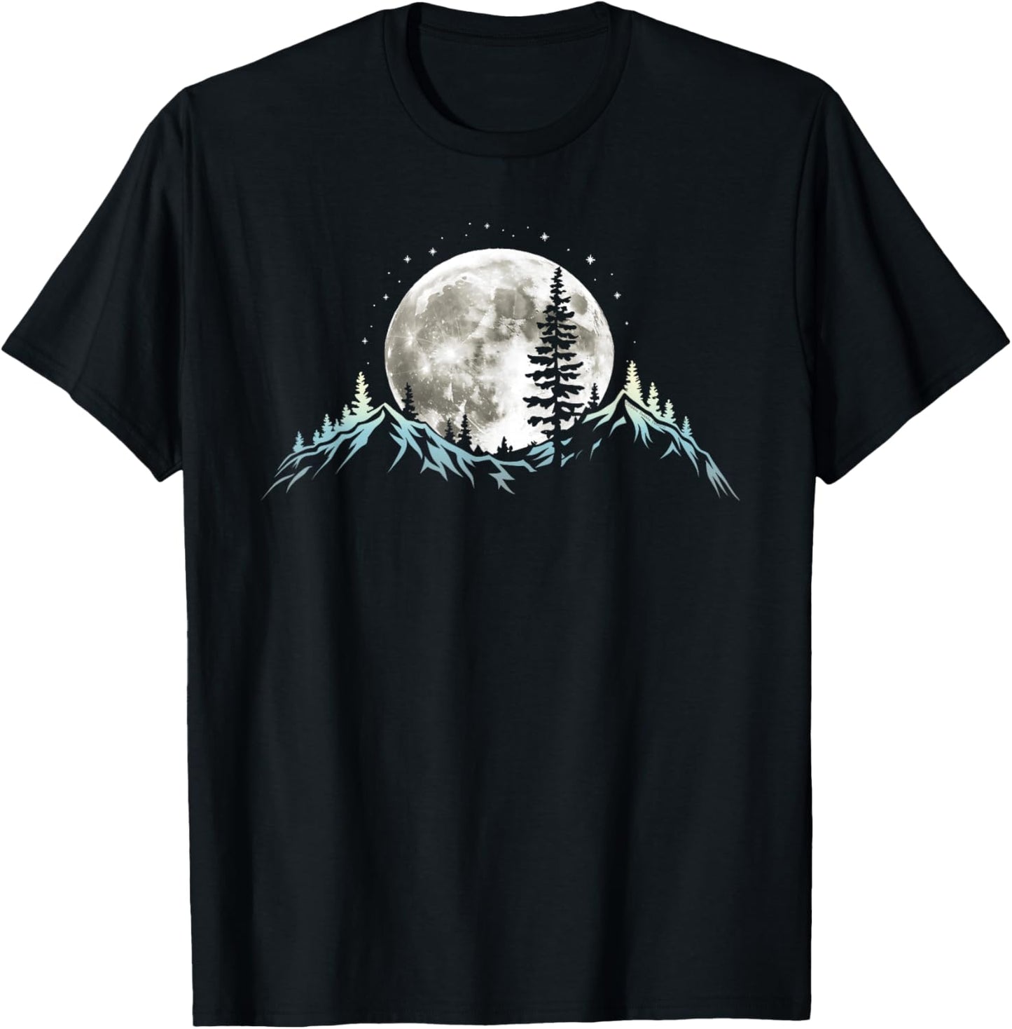 Full Moon Trees Nature Mountains Adventure Outdoor Forest T-Shirt - T-Shirt | Black