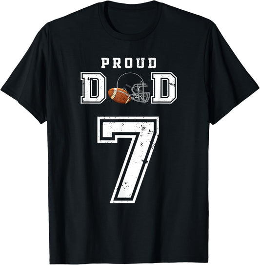 Custom Proud Football Dad Number 7 Personalized T-Shirt - T-Shirt | Black