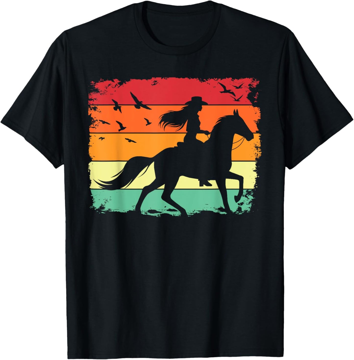 Western Cowgirl Halter Horse Retro Sunset Vintage Style T-Shirt - T-Shirt | Black