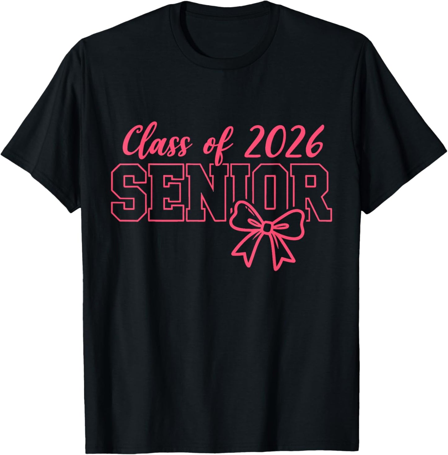 Class of 2026 Pink Coquette Bow Cap Senior 2026 Graduation T-Shirt - T-Shirt | Black