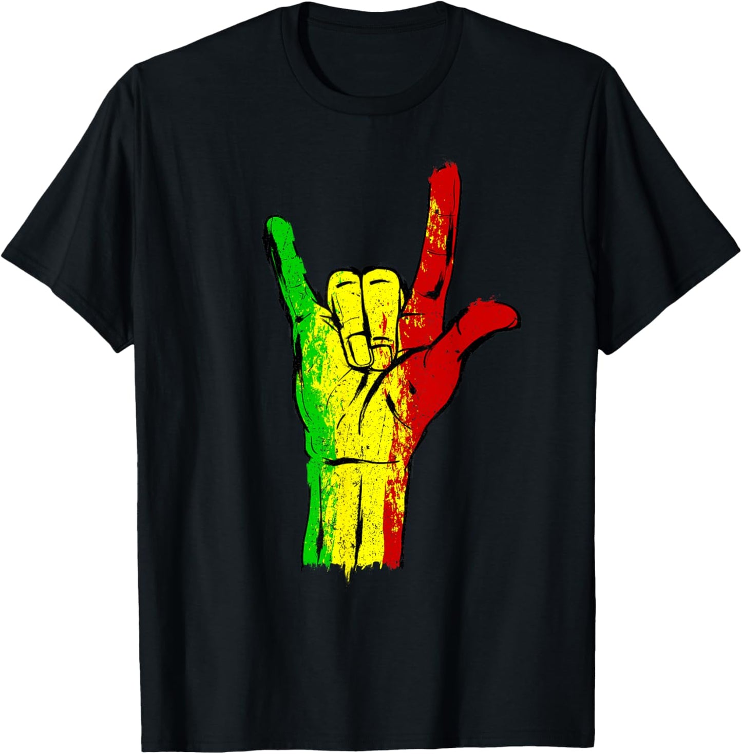 I love you in ASL with Reggae Rastafari Colors T-Shirt - T-Shirt | Black