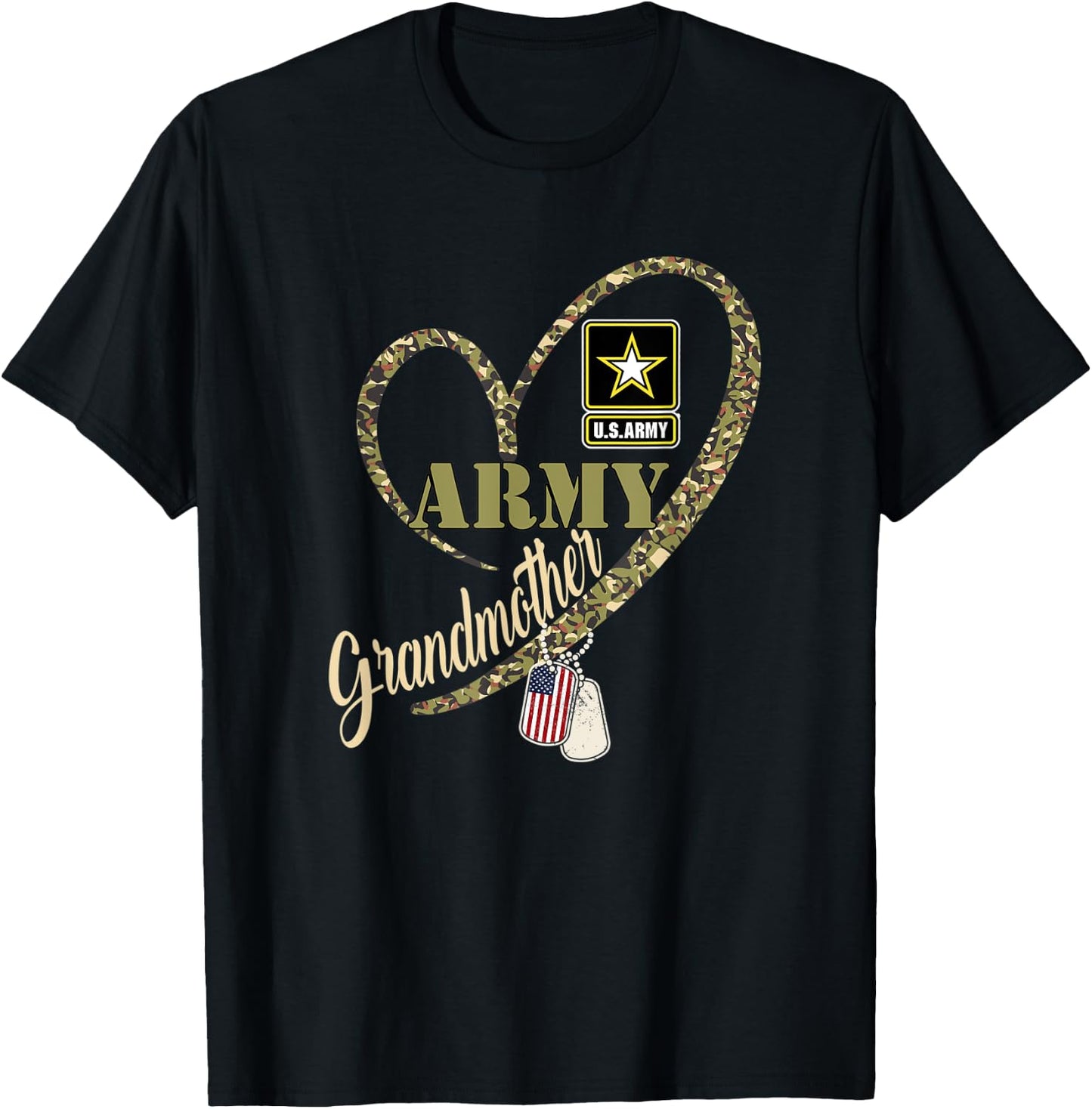 Proud Army Grandmother Shirt Funny Military Heart Camouflage T-Shirt - T-Shirt | Black