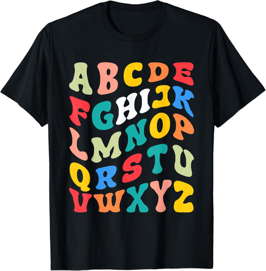 Alphabet Hi Back To School ABC Pre K Kindergarten Teacher Men Women Kids T-Shirt - T-Shirt | Black