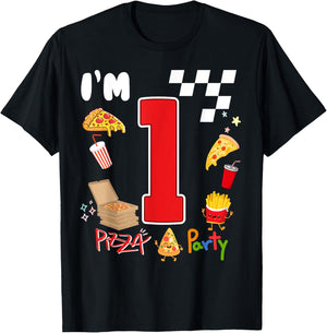 Pizza Lover 1st Birthday Crew 1 Year Old Funny Matching T-Shirt - T-Shirt | Black