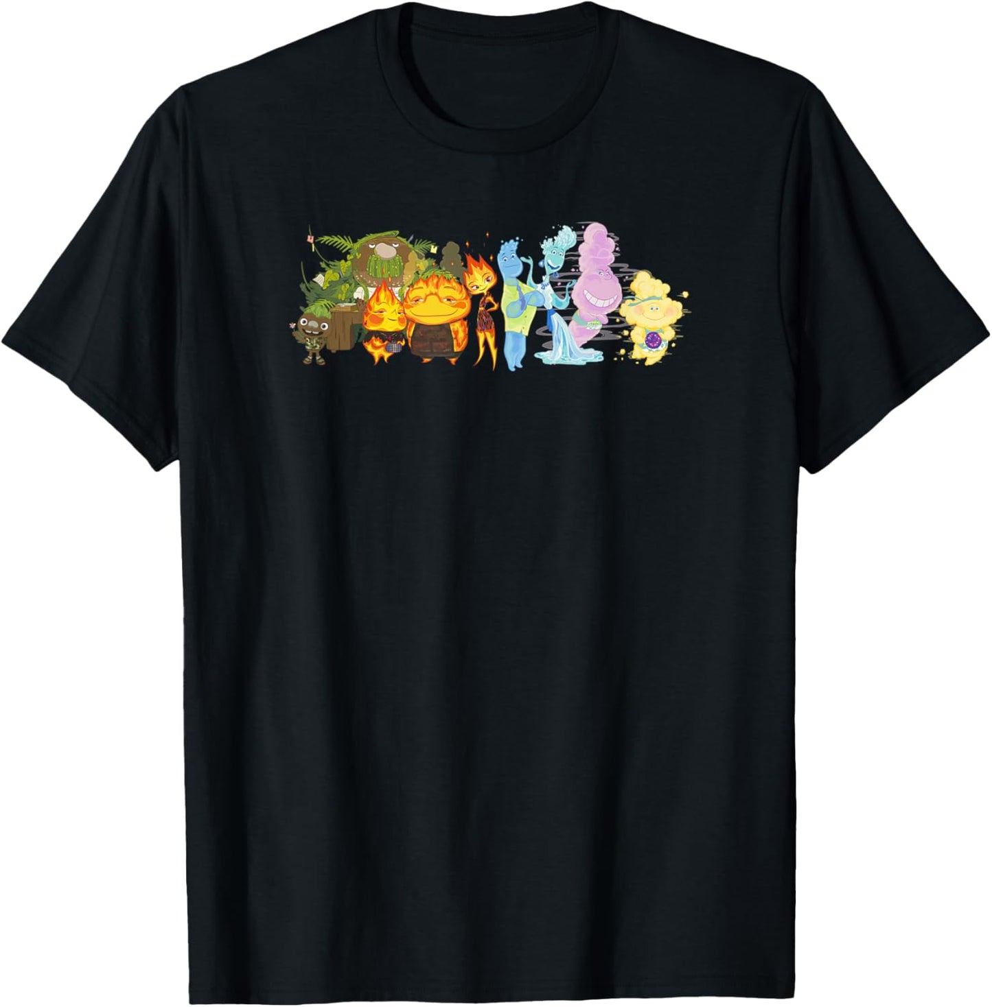 Disney Pixar Elemental All Four Elements Cast Group Shot T-Shirt - T-Shirt | Black