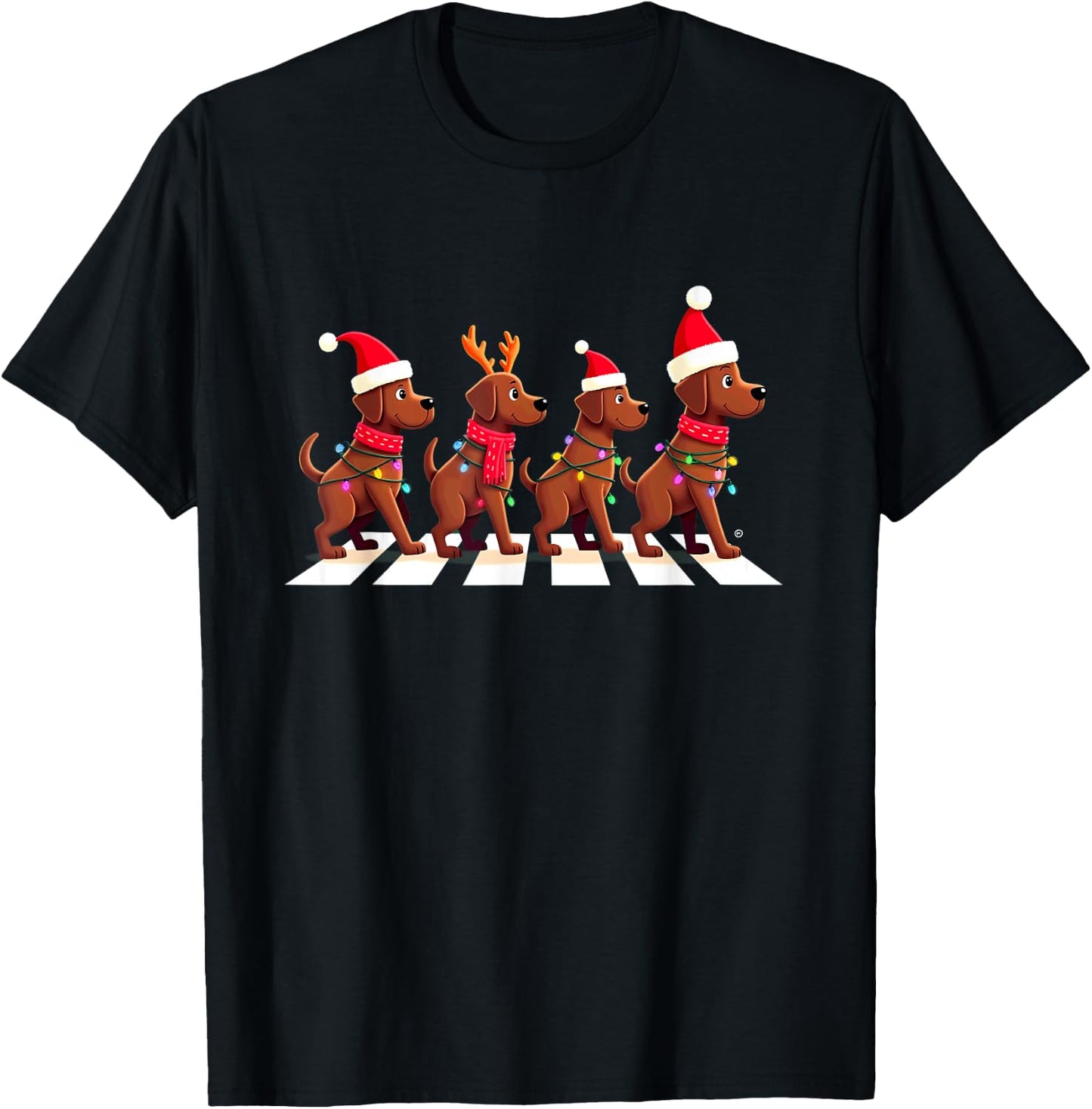 Chocolate Lab Crossing Road Xmas T-Shirt - T-Shirt | Black