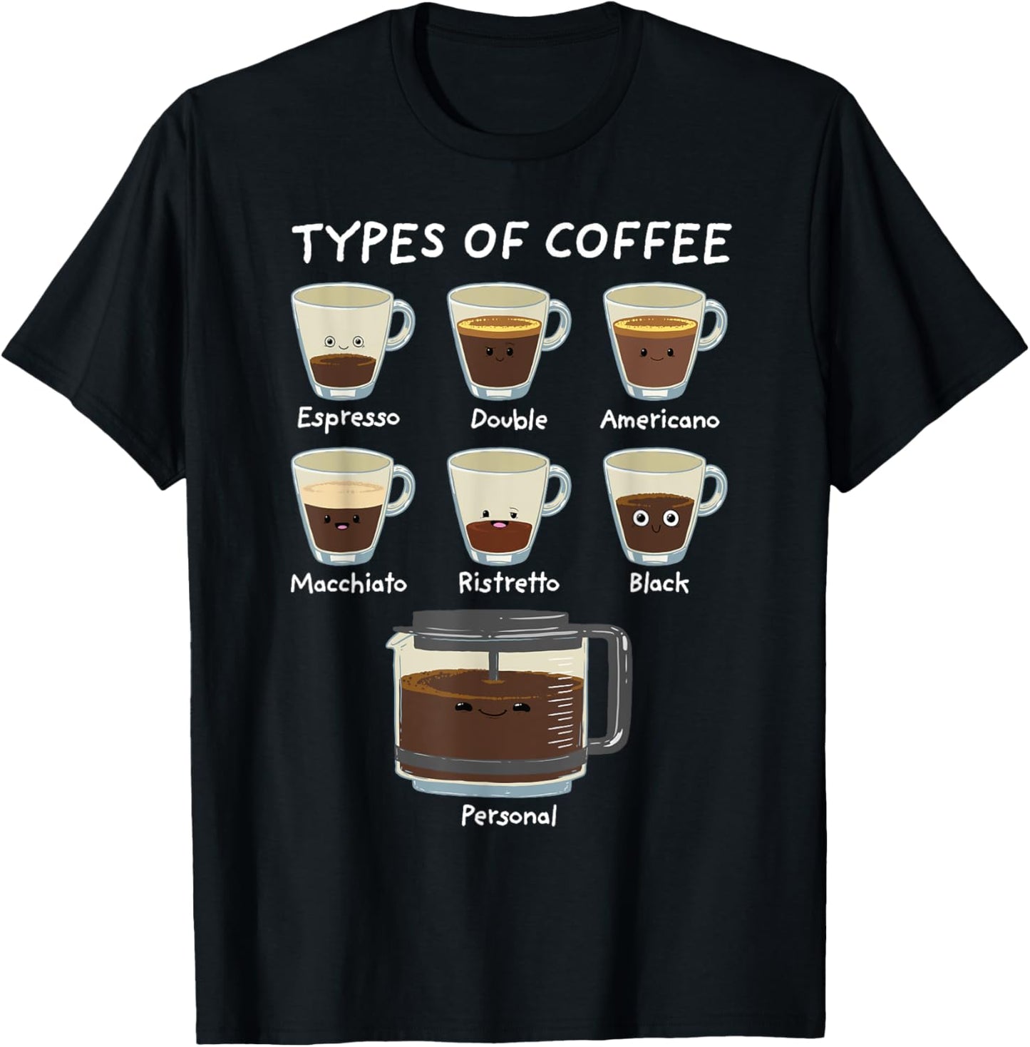 Types of Coffee Shirt Funny Caffeine Lover Barista T-Shirt - T-Shirt | Black
