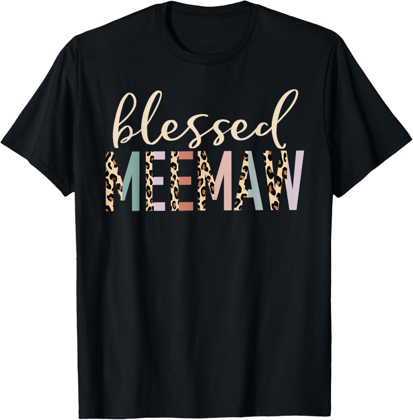 Blessed Meemaw Cute Leopard Print T-Shirt - T-Shirt | Black
