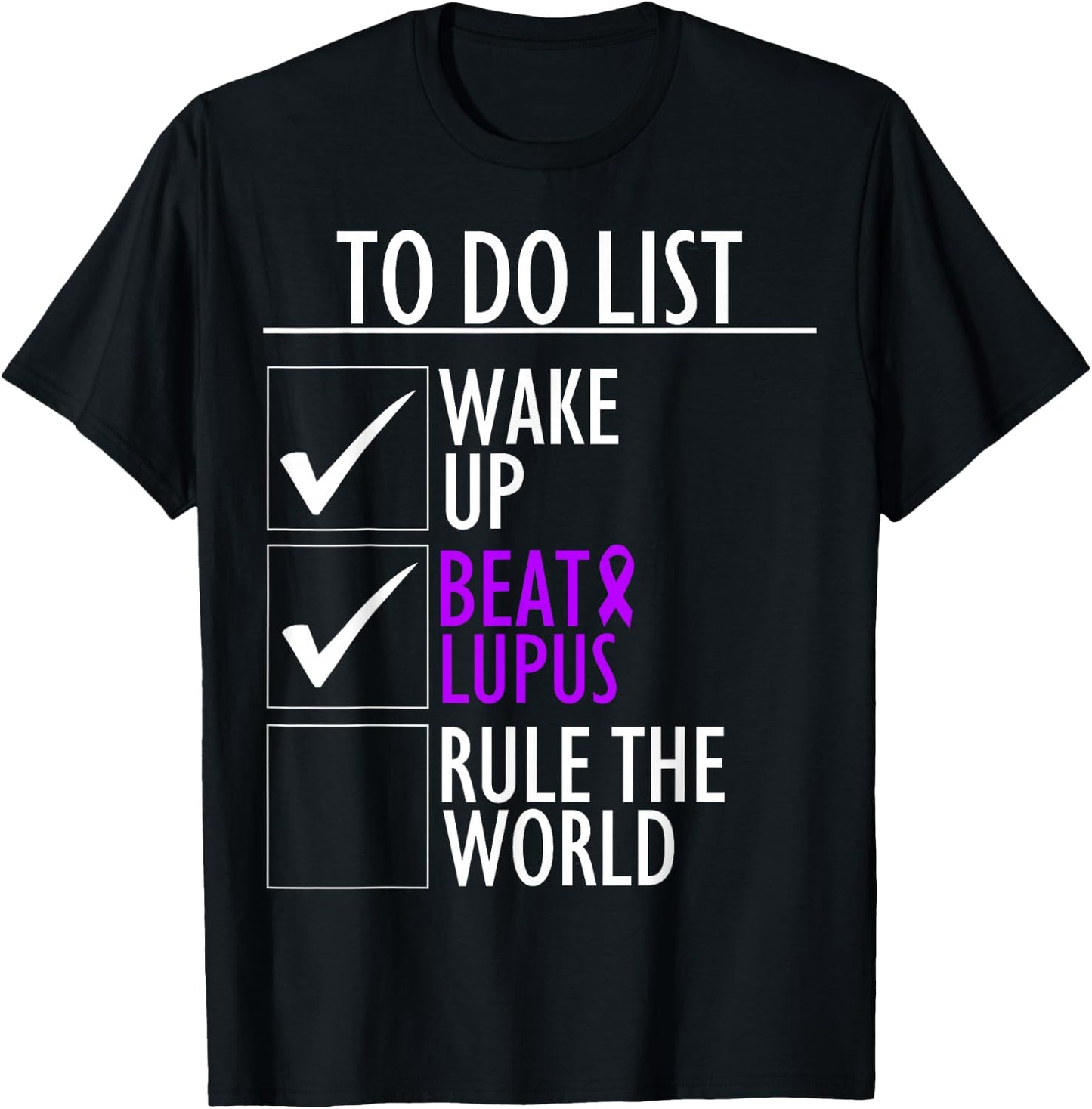 Purple Ribbon Wolf To Do List Beat Lupus Awareness T-Shirt - T-Shirt | Black